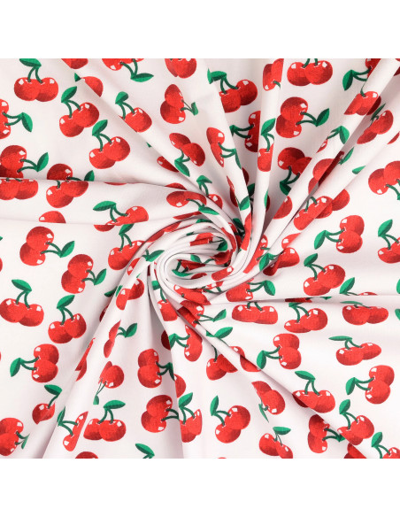 Tecido jersey Cerejas - Fundo branco