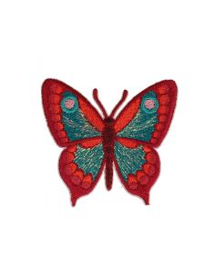 Emblema termocolante borboleta - Vermelho e turquesa