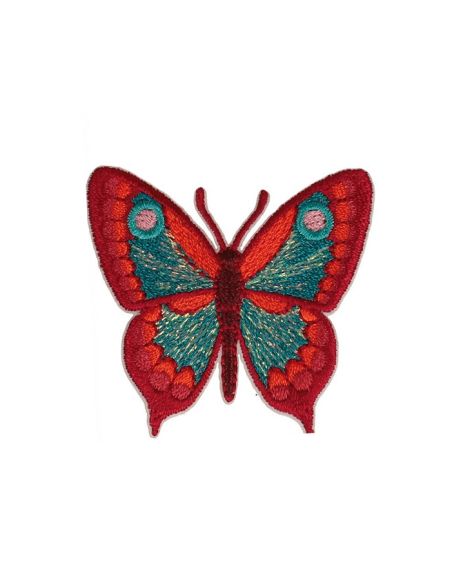 Emblema termocolante borboleta - Vermelho e turquesa