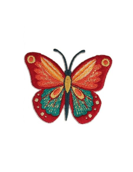 Emblema termocolante borboleta - Vermelho, rosa e turquesa