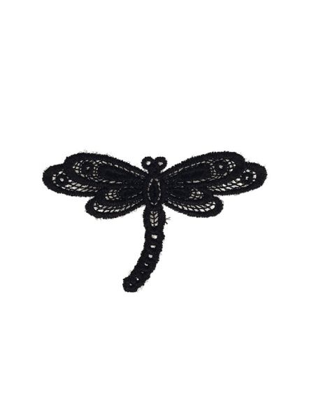 Emblema termocolante libélula renda - Preto