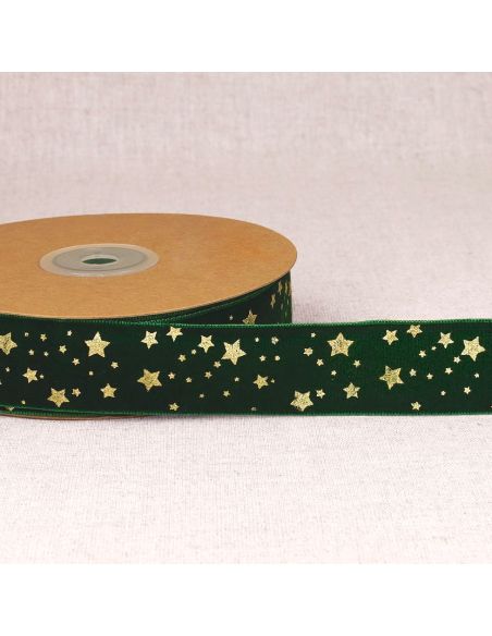 Fita de veludo estrelas de Natal - Verde