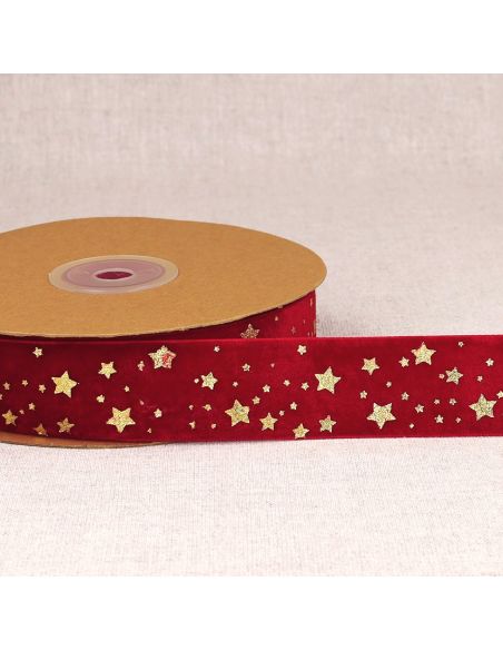 Fita de veludo estrelas de Natal - Vermelho