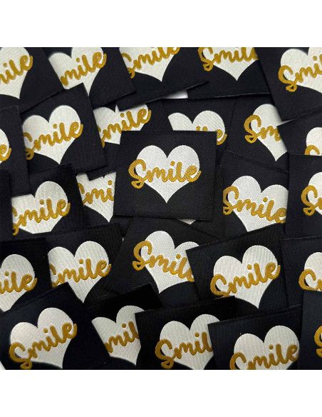 Conjunto de 5 etiquetas tecidas para costurar Smile