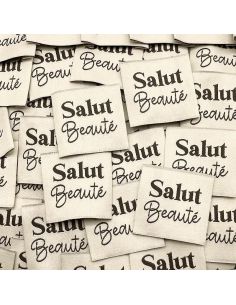 Conjunto de 5 etiquetas tecidas para costurar Olá beleza - Creme