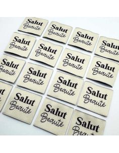 Conjunto de 5 etiquetas tecidas para costurar Olá beleza - Creme 2