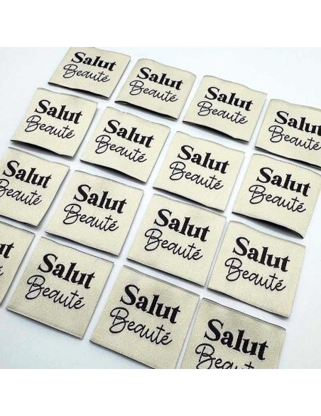 Conjunto de 5 etiquetas tecidas para costurar Olá beleza - Creme