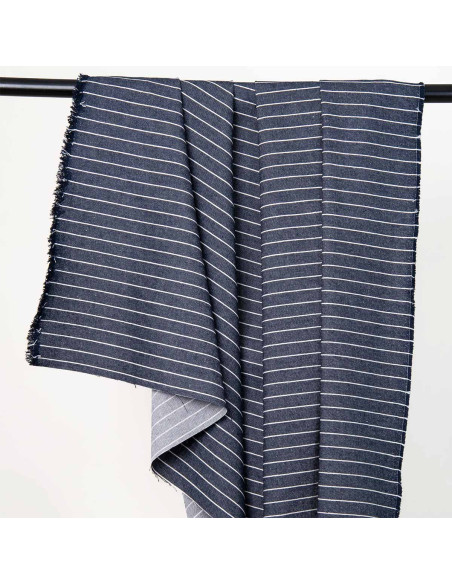 Tecido Denim Listras Largas Azul Médio - Atelier Brunette