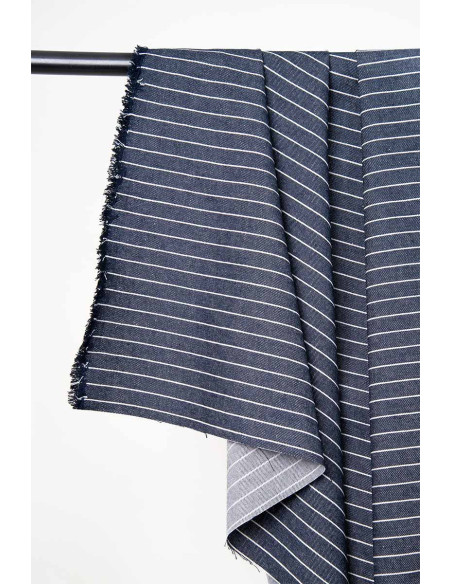 Tecido Denim Wide Stripes Mid Blue - Atelier Brunette
