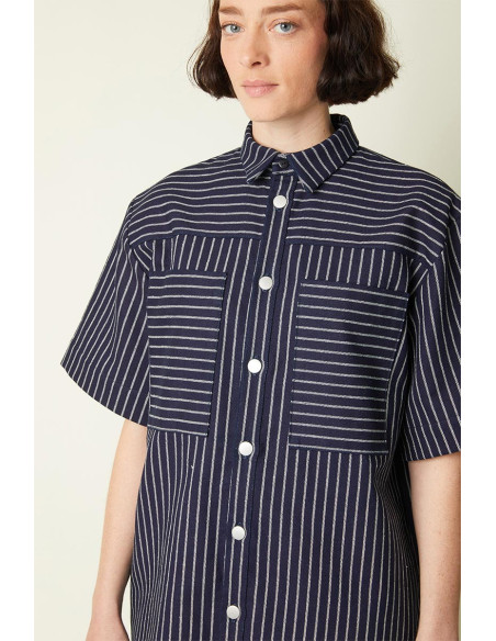 Tecido Denim Wide Stripes Mid Blue - Atelier Brunette