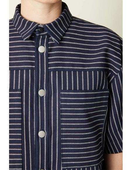 Tecido Denim Wide Stripes Mid Blue - Atelier Brunette