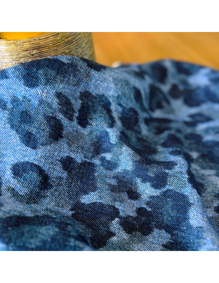 Tecido viscose flamê Denim Leopardo - My Dress Made