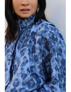 Tecido viscose flamê Denim Leopardo - My Dress Made 2
