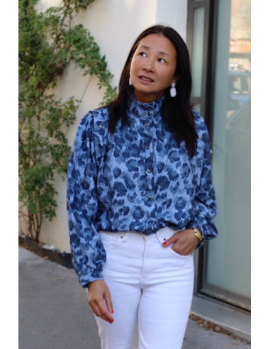 Tecido viscose flamê Denim Leopardo - My Dress Made