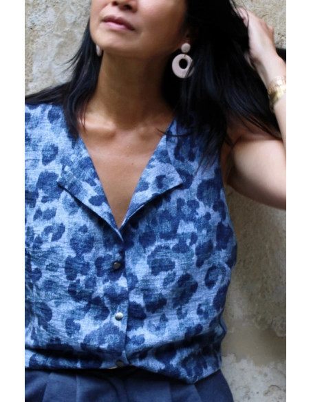 Tecido viscose flamê Denim Leopardo - My Dress Made