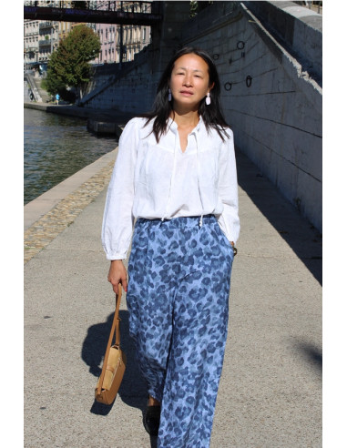 Tecido viscose flamê Denim Leopardo - My Dress Made
