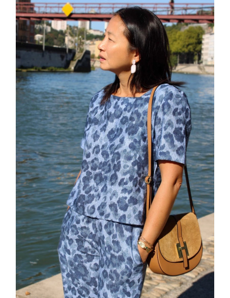 Tecido viscose flamê Denim Leopardo - My Dress Made