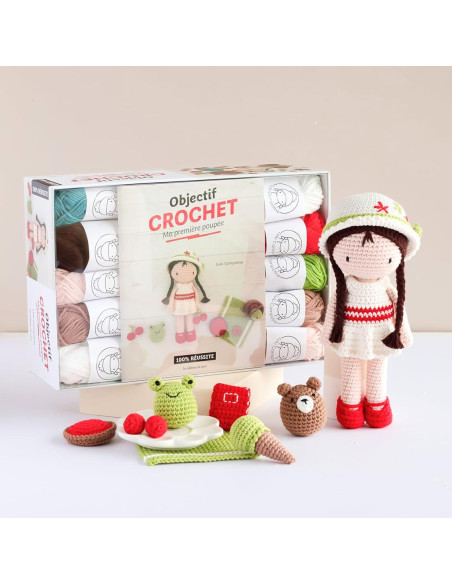 Conjunto de objetivo de crochê - Minha primeira boneca
