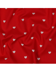 Tecido popeline de algodão fantasia - Coração branco sobre fundo vermelho