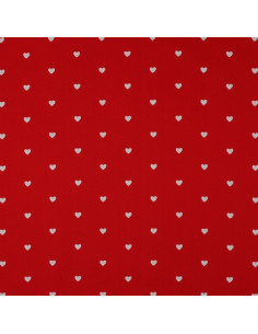 Tecido popeline de algodão fantasia - Coração branco sobre fundo vermelho 2