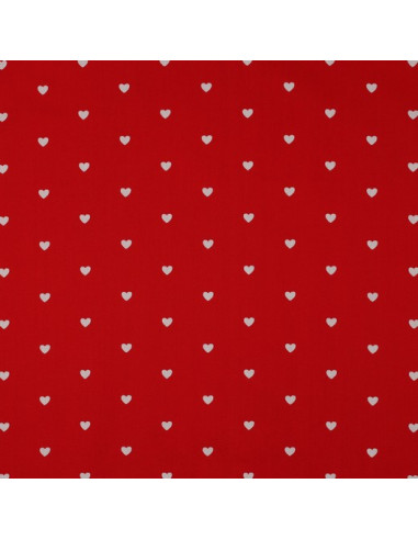 Tecido popeline de algodão fantasia - Corações brancos sobre fundo vermelho