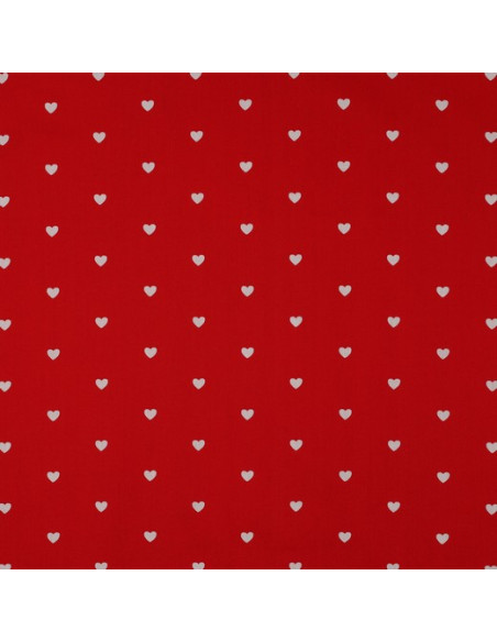 Tecido popeline de algodão fantasia - Corações brancos sobre fundo vermelho