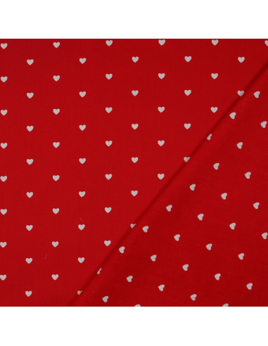 Tecido popeline de algodão fantasia - Corações brancos sobre fundo vermelho
