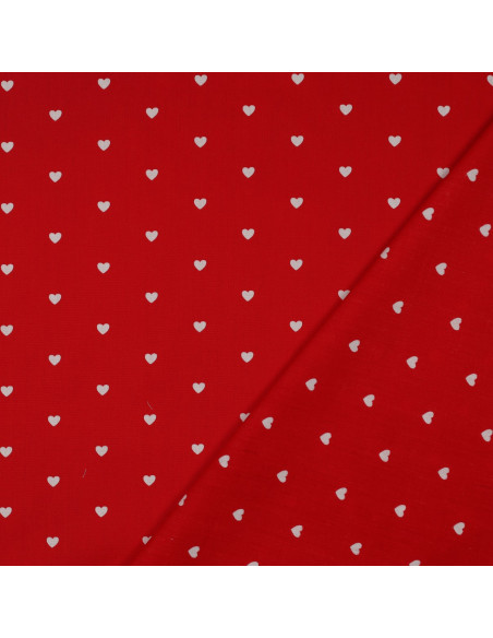 Tecido popeline de algodão fantasia - Corações brancos sobre fundo vermelho