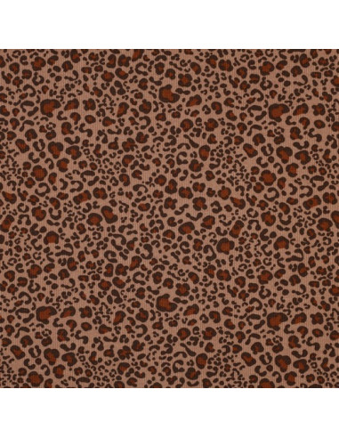 Tecido jersey de algodão malha canelada - Leopardo bege