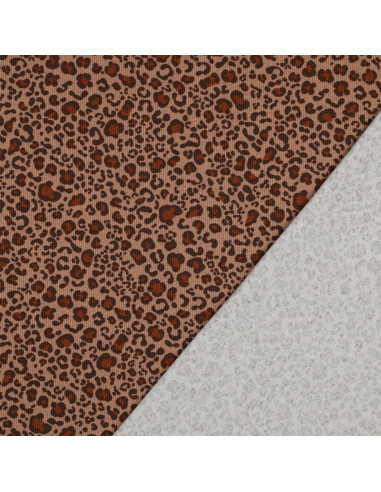 Tecido jersey de algodão malha canelada - Leopardo bege