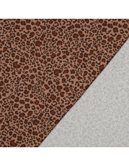Tecido jersey de algodão malha canelada - Leopardo bege