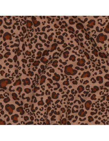Tecido jersey de algodão malha canelada - Leopardo bege