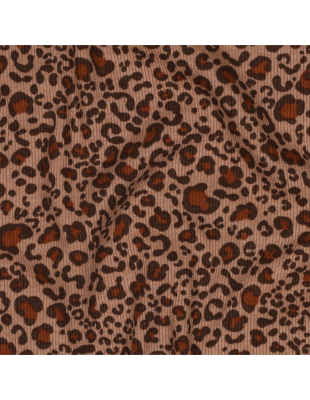 Tecido jersey de algodão malha canelada - Leopardo bege