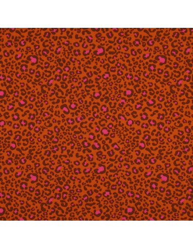 Tecido jersey de algodão malha canelada - Leopardo laranja