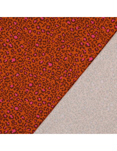 Tecido jersey de algodão malha canelada - Leopardo laranja