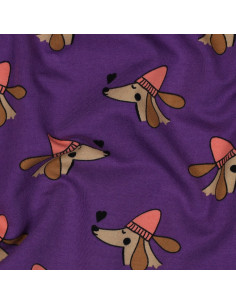 Tecido moletom felpudo cão e corações - Violeta