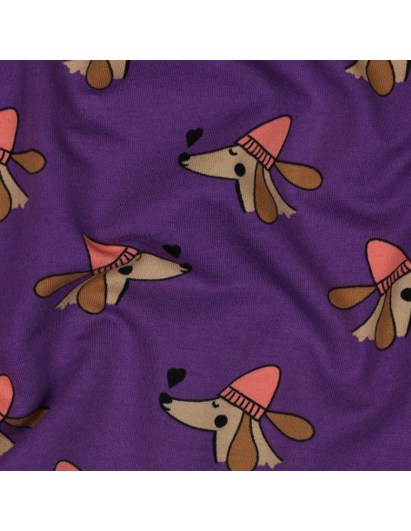 Tecido moletom felpudo cão e corações - Violeta