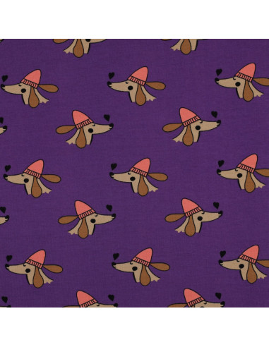 Tecido moletom felpudo cão e corações - Violeta