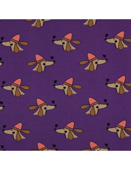 Tecido moletom felpudo cão e corações - Violeta