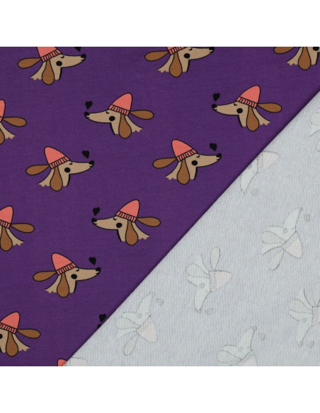 Tecido moletom felpudo cão e corações - Violeta