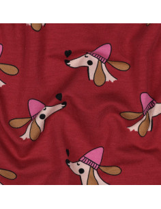 Tecido moletom felpudo cão e corações - Vermelho