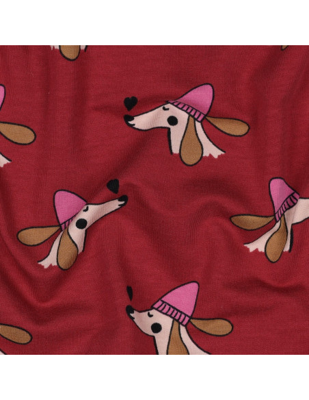 Tecido moletom felpudo cão e corações - Vermelho