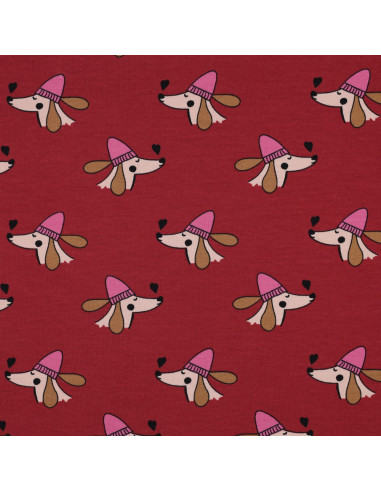 Tecido moletom felpudo cão e corações - Vermelho