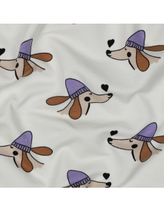 Tecido moletom felpudo cachorro e corações - Branco sujo