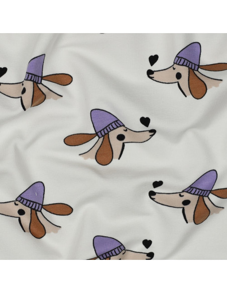 Tecido moletom felpudo cachorro e corações - Branco sujo