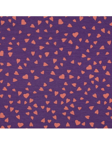 Tecido moletom roxo - Corações coral