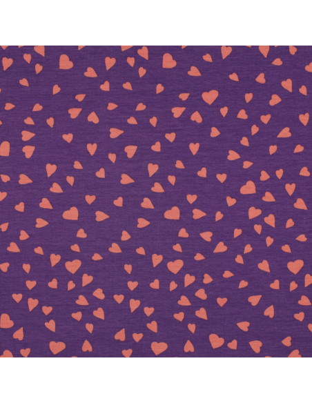 Tecido moletom roxo - Corações coral