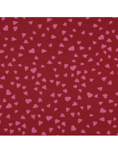 Tecido moletom vermelho - Corações rosa