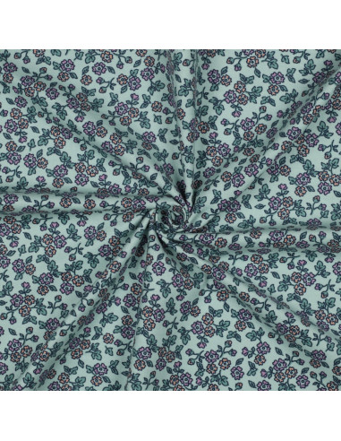 Tecido de flanela com flores - Menta
