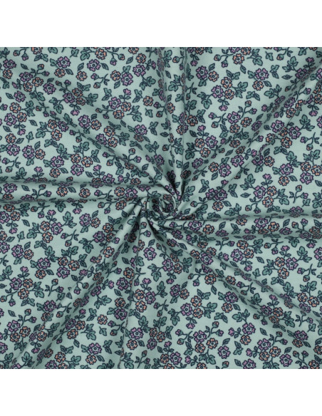 Tecido de flanela com flores - Menta